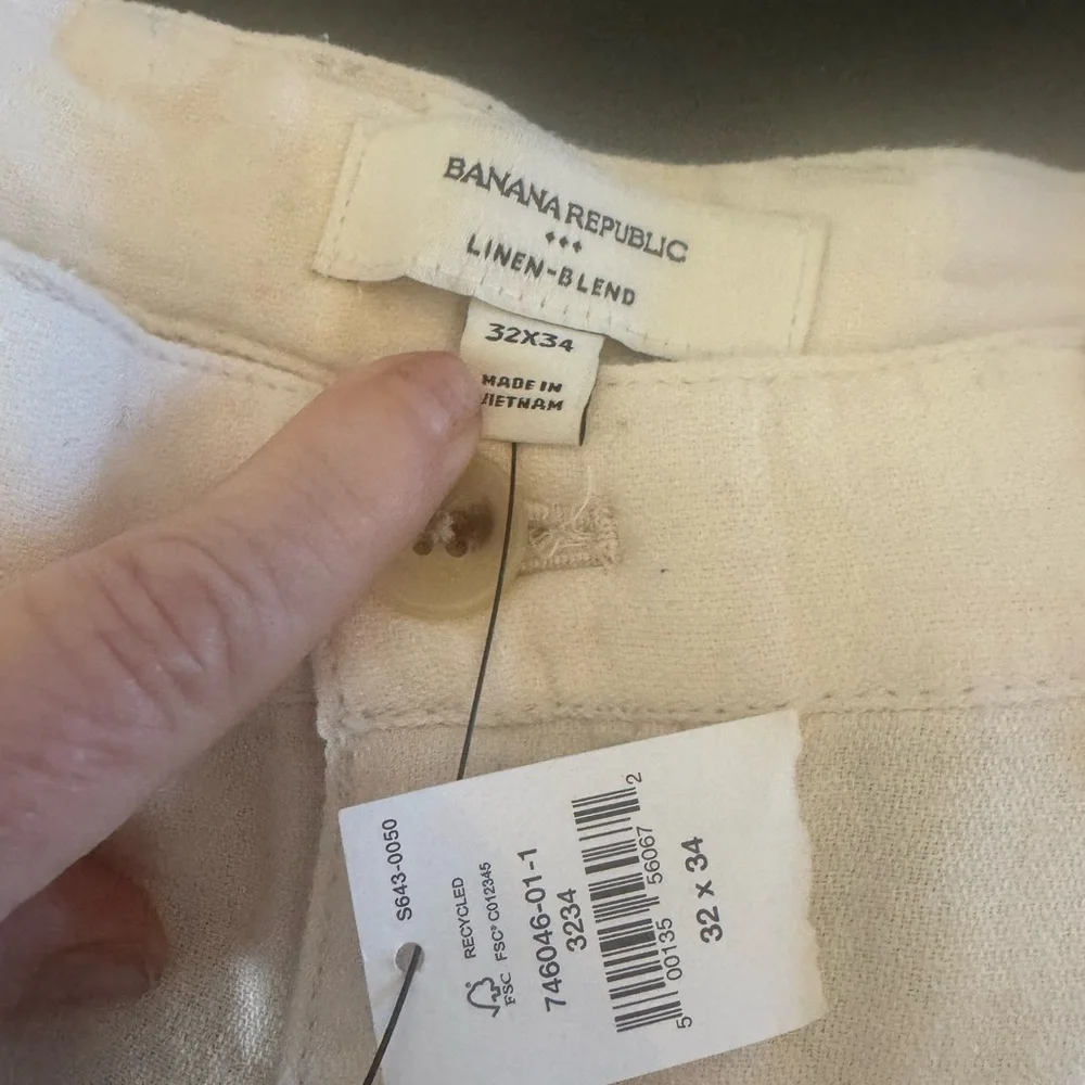Banana Republic Cream Linen-Blend Pants 32x34
